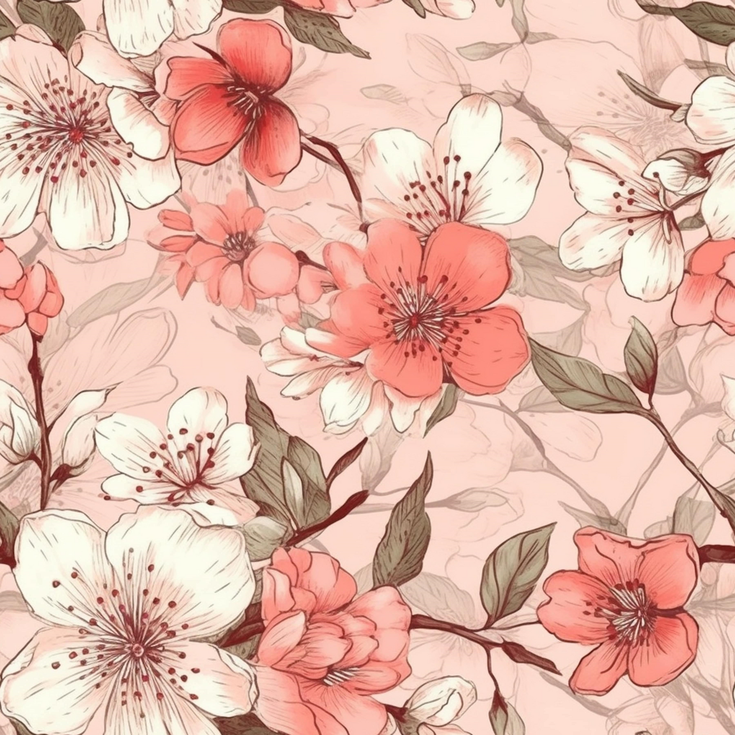 Cherry blooms cotton woven