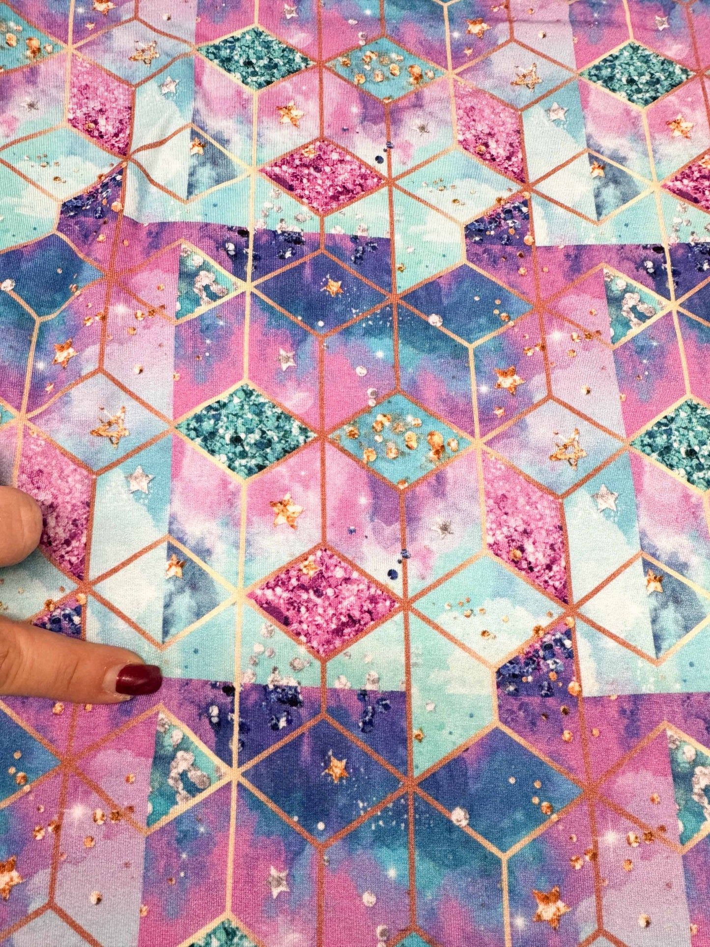 Electric skies geo printer error bamboo french terry