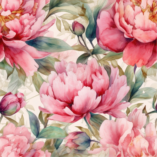 Watercolour Peony cotton woven
