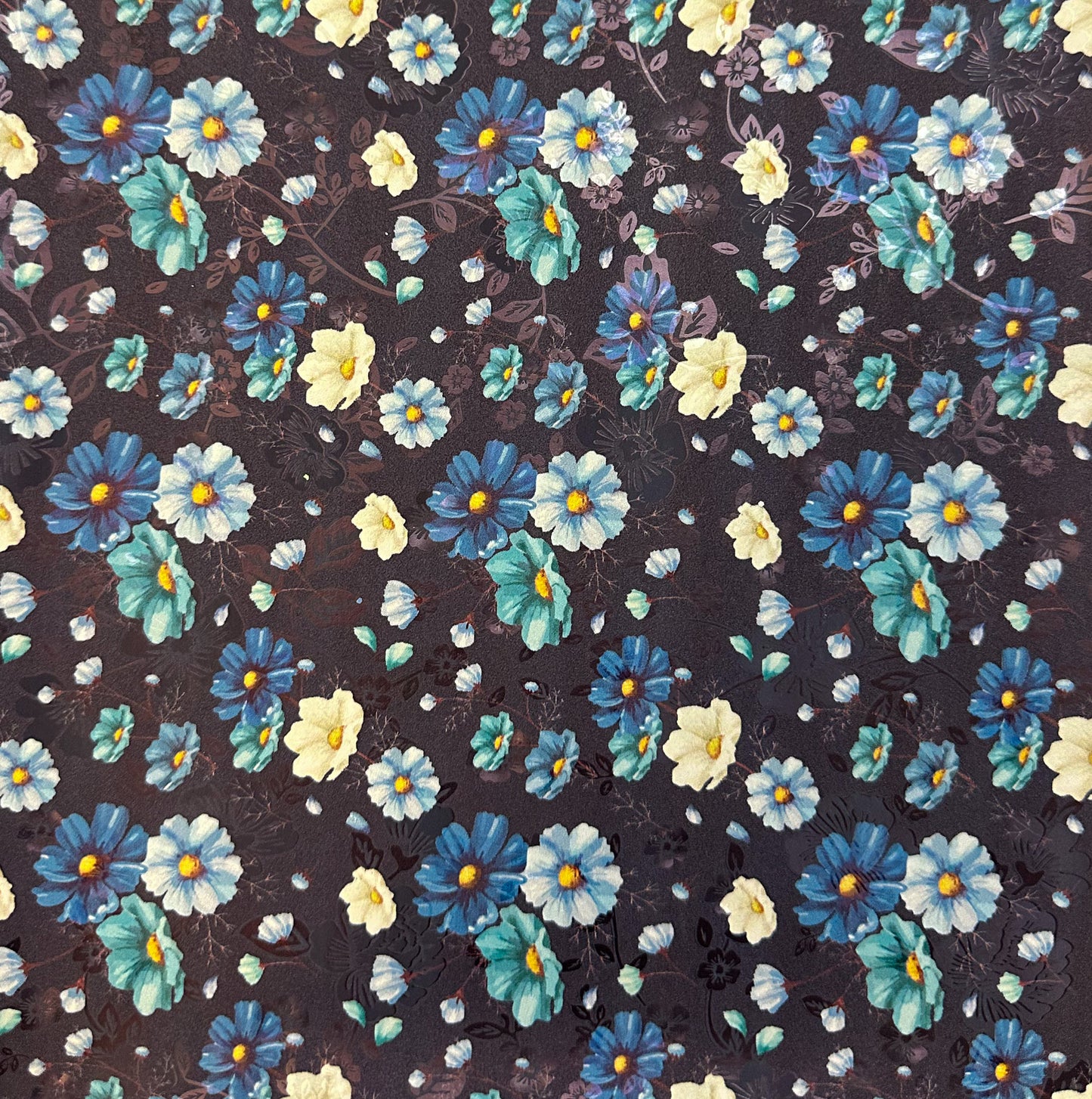 Blue daisies faux leather vinyl sheet