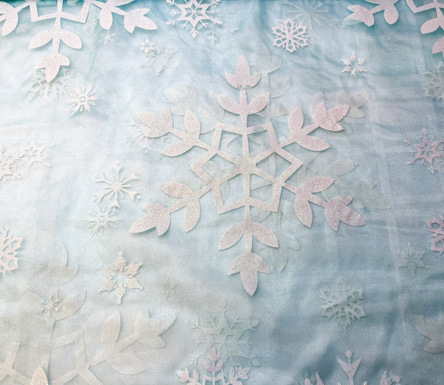 Clearance -blue with large white glitter snowflakes-yardage