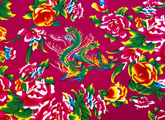 Phoenix with peonies on magenta