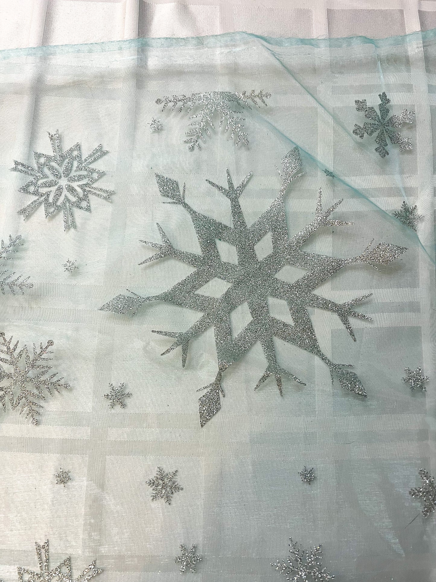 Clearance - blue with extra large silver glitter snowflakes PANEL