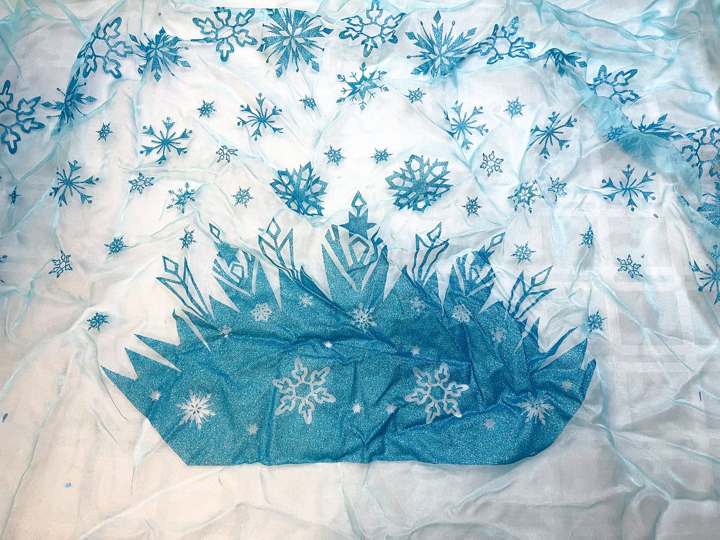 Clearance -blue with blue glitter snowflakes and crown-panel