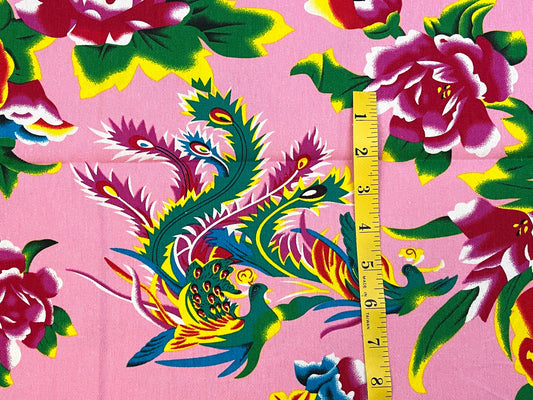 Phoenix with peonies on pink