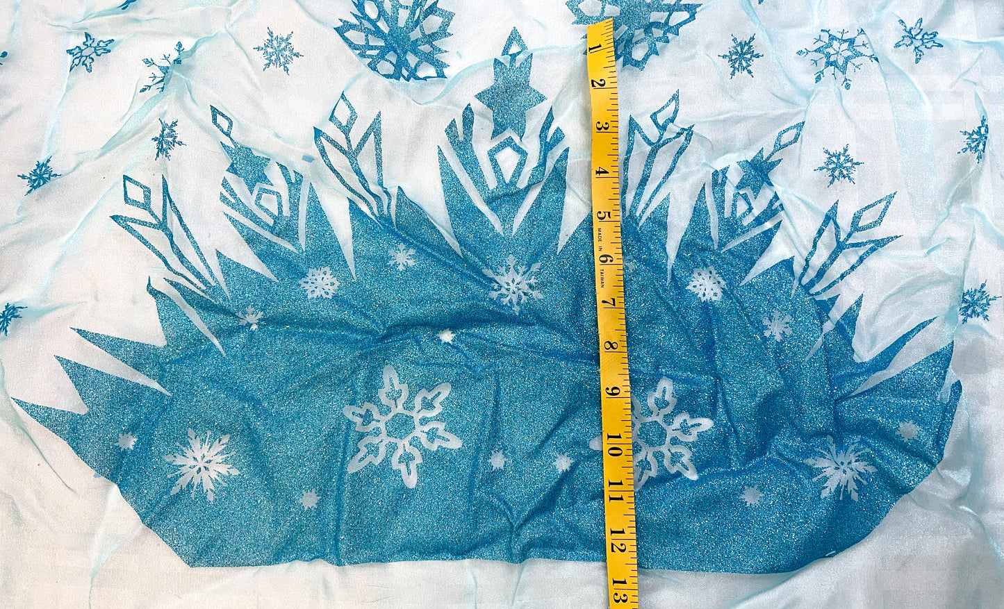 Clearance -blue with blue glitter snowflakes and crown-panel