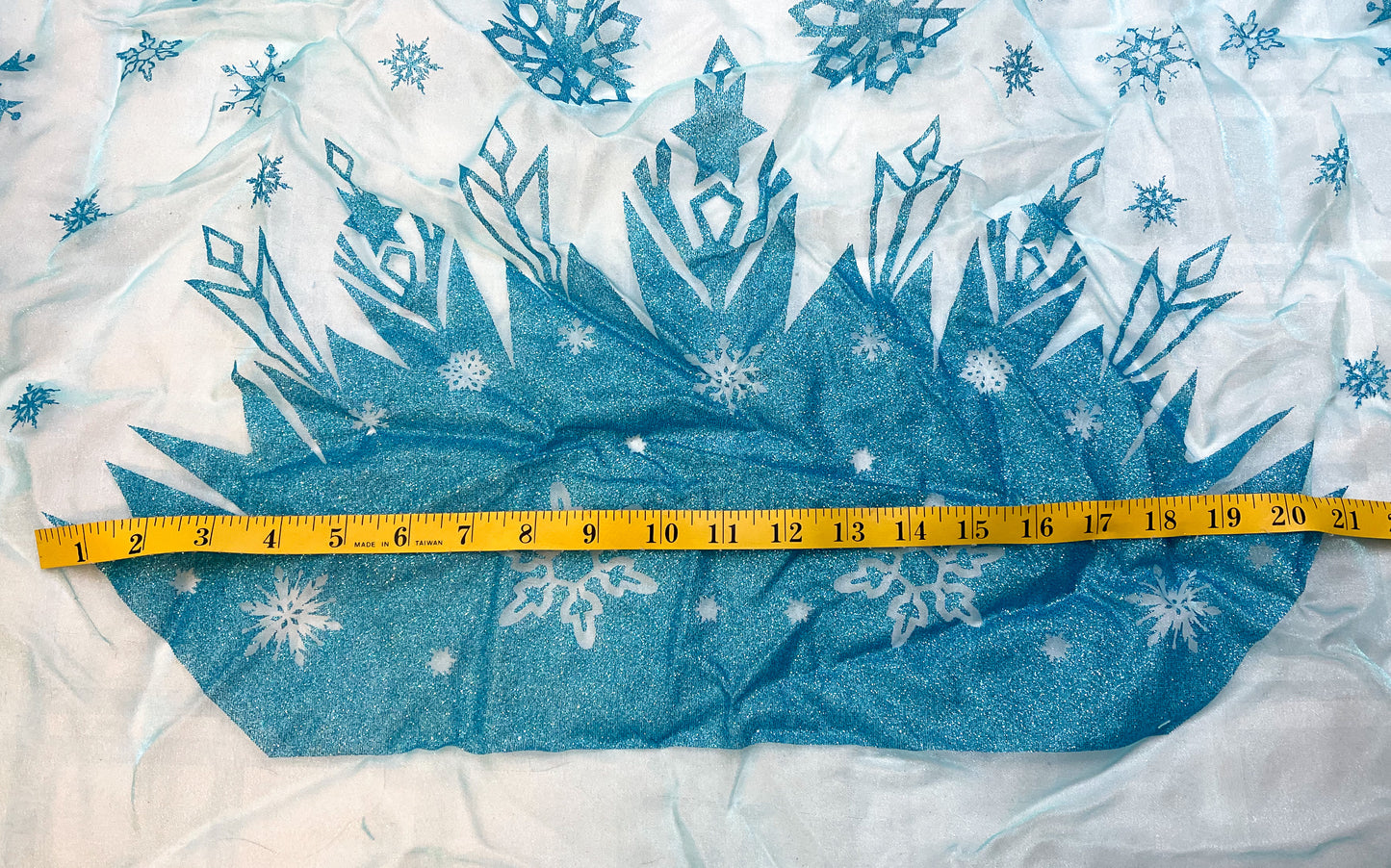 Clearance -blue with blue glitter snowflakes and crown-panel
