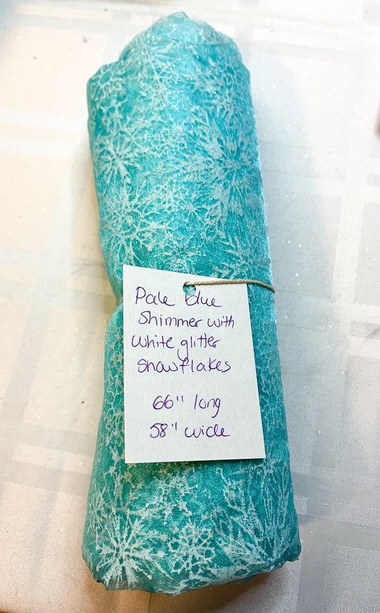 Clearance -pale blue shimmer with white glitter snowflakes precut