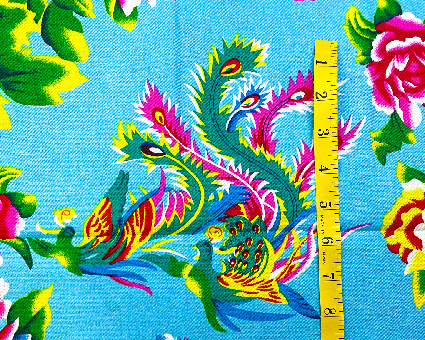 Phoenix with peonies on light blue