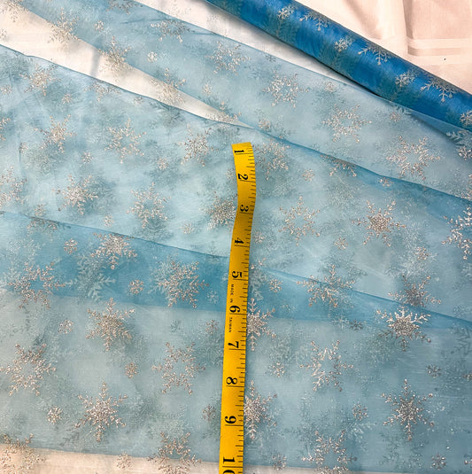 Clearance -blue with small silver glitter snowflakes-yardage