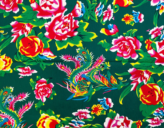 Phoenix with peonies on green